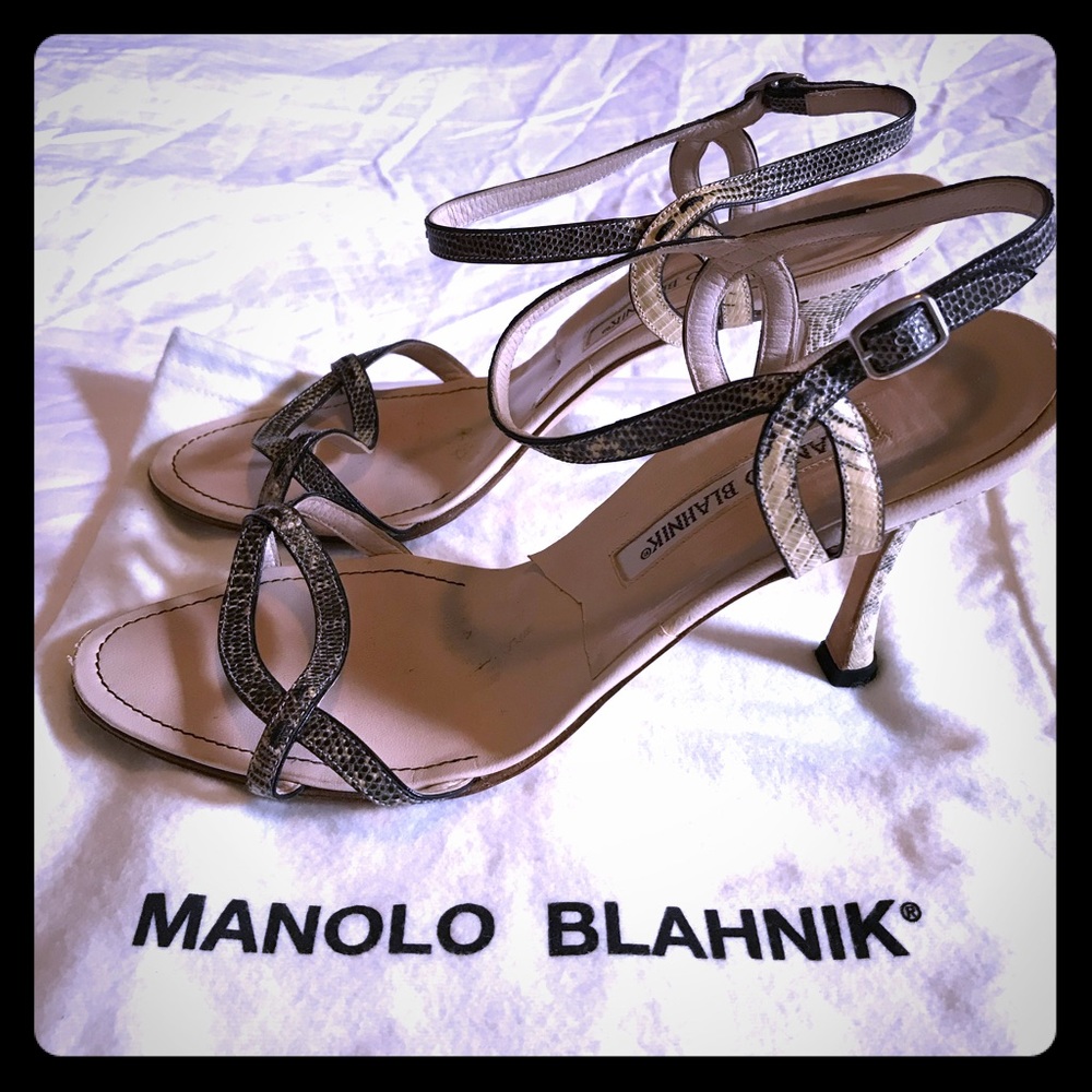 Manolo Blahnik snakeskin strappy heels